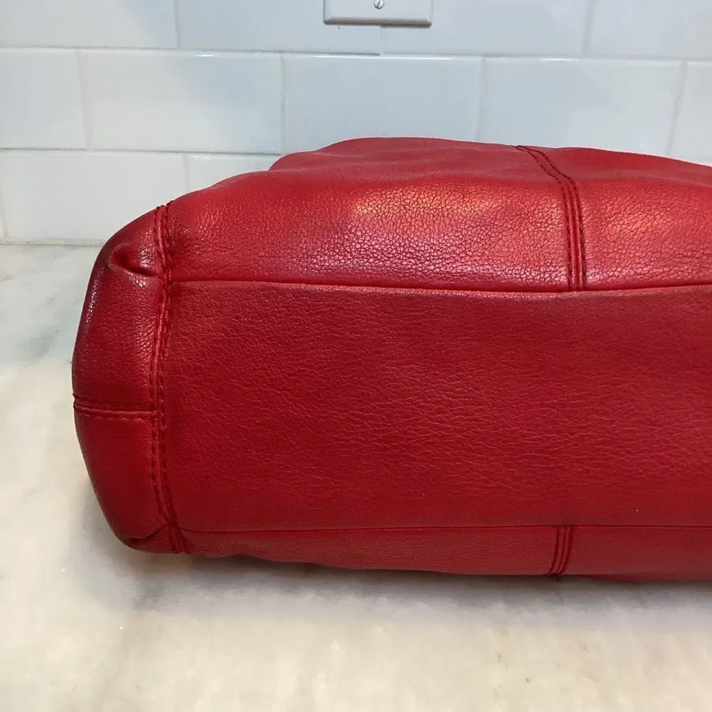 Coach Purse Handbag Leather Large Lexy Red Pebbled Shoulder Bag Pocketbook